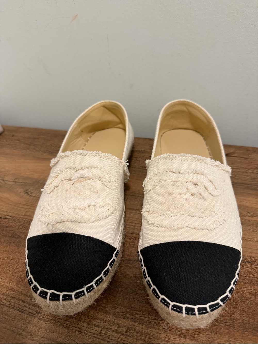 White and black espadrilles